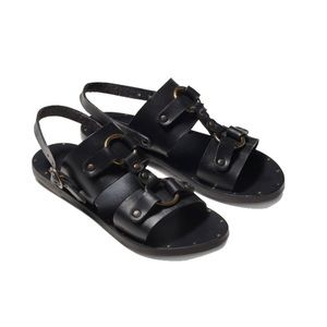 Black Leather Metal Beek Willet Back Strap Sandal